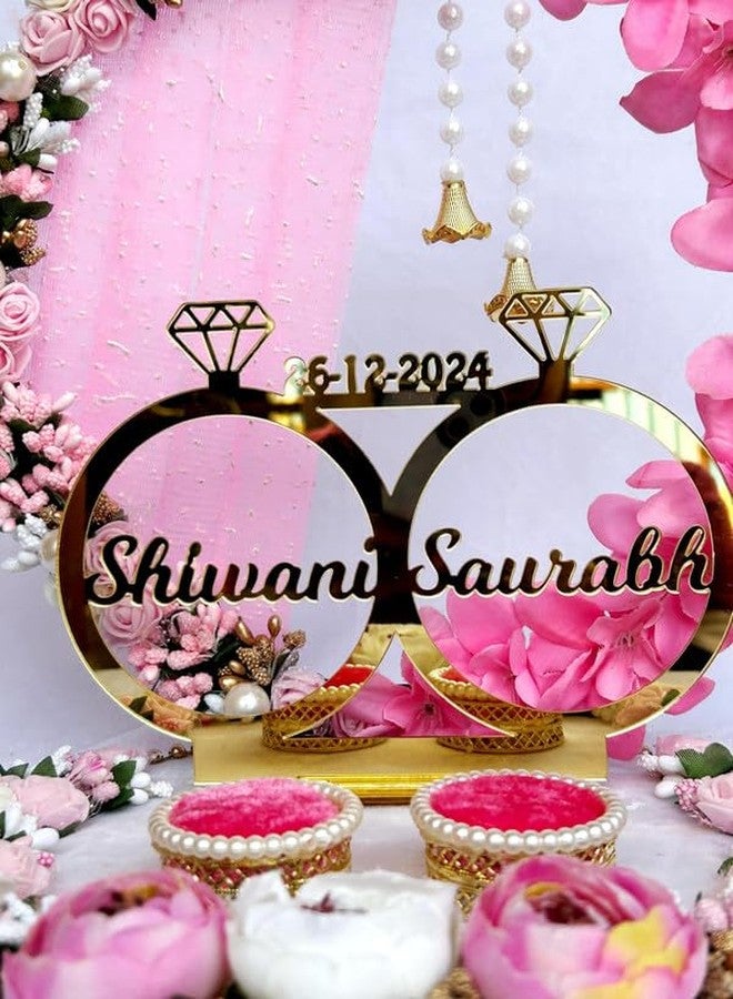 Mridang Acrylic Designer Pink Floral Theme with White Base Round Ring Platter for Ring Ceremony/Customizable Name and Ceremony Date(Anniversary/Engagement/Wedding Ring Platter/Marriage Decor) - Image 2